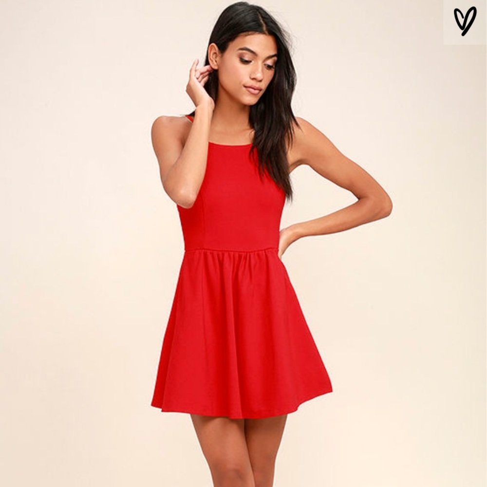 Oui Oui Red Backless Skater Dress